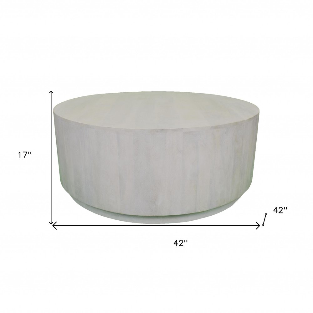 Rustic White Solid Wood Round Distressed Coffee Table - 42-inch