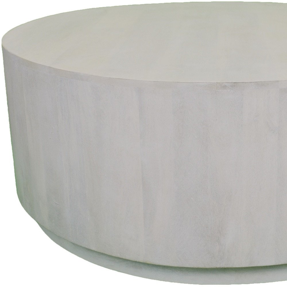 Rustic White Solid Wood Round Distressed Coffee Table - 42-inch
