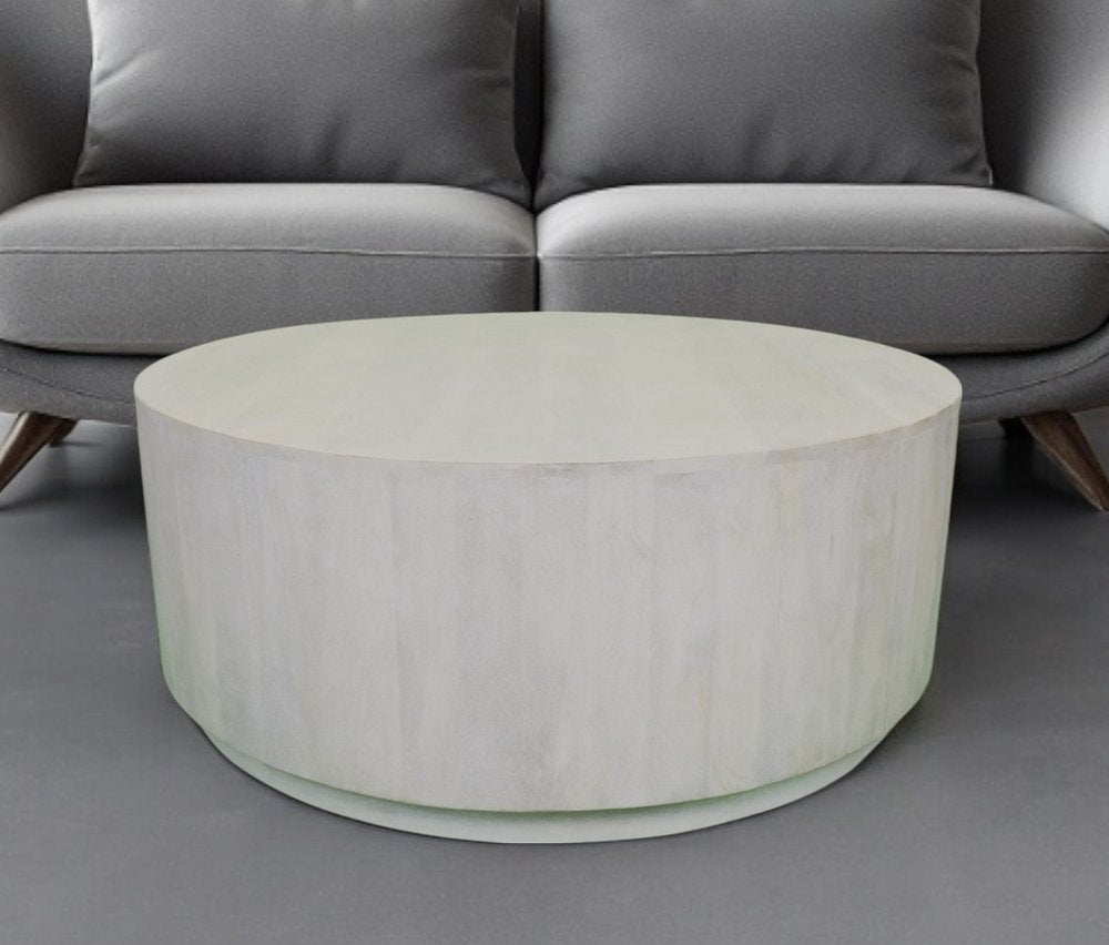 Rustic White Solid Wood Round Distressed Coffee Table - 42-inch