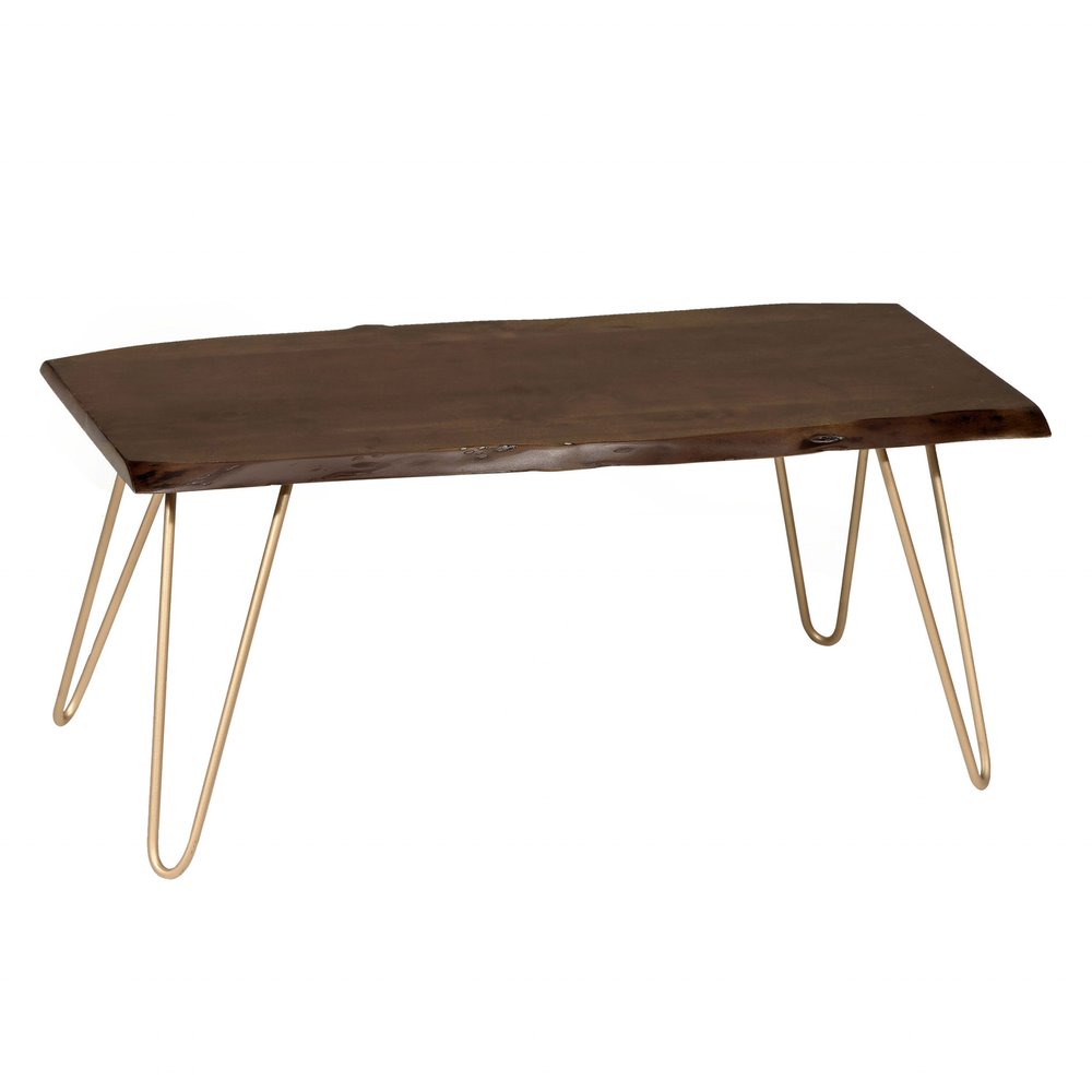 Brown and Gold Solid Wood and Iron Coffee Table - 42-inch
