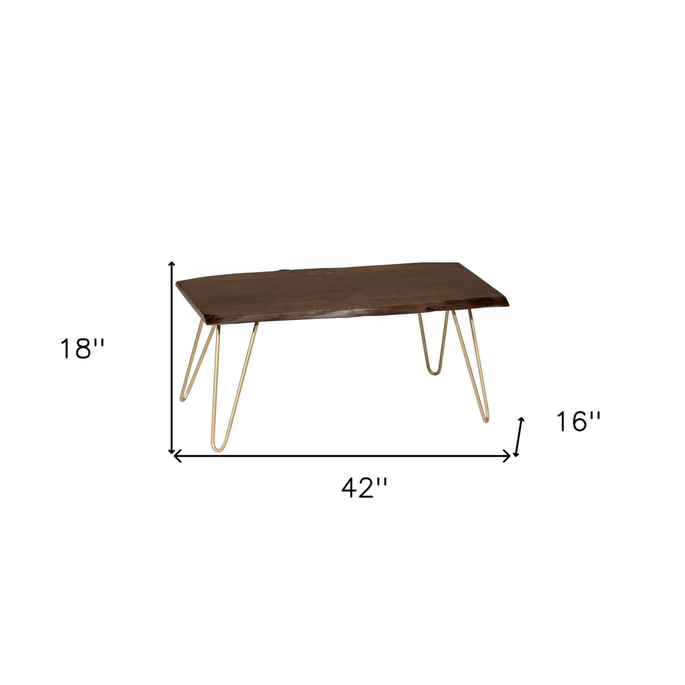 Brown and Gold Solid Wood and Iron Coffee Table - 42-inch