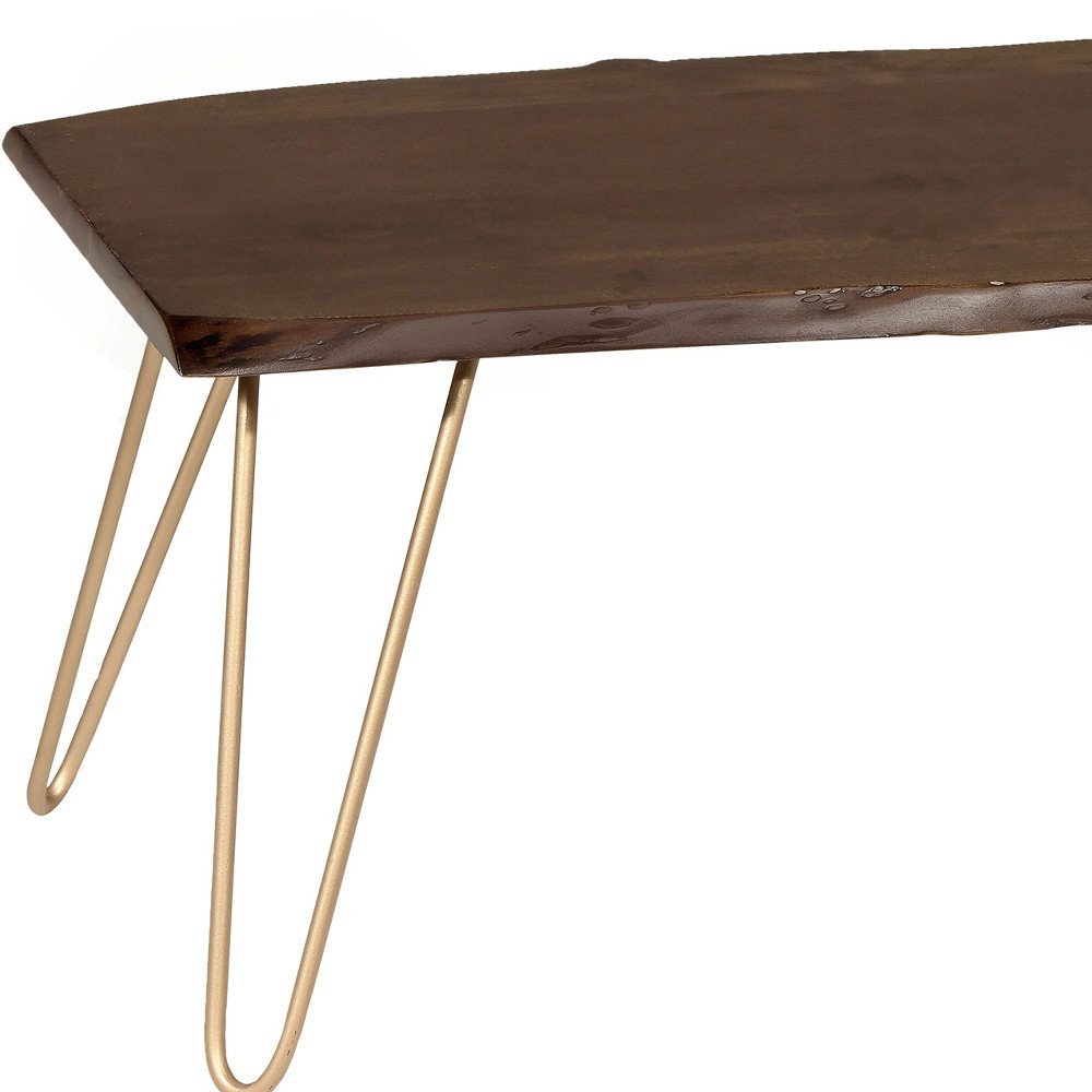 Brown and Gold Solid Wood and Iron Coffee Table - 42-inch