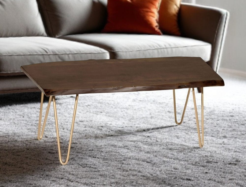 Brown and Gold Solid Wood and Iron Coffee Table - 42-inch