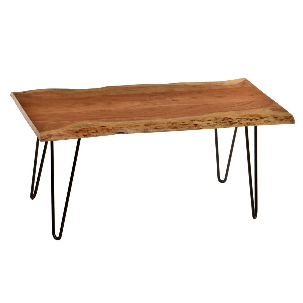 Natural and Black Solid Wood and Iron Coffee Table - 42-inch