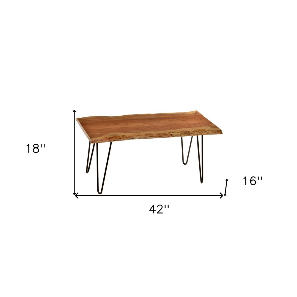 Natural and Black Solid Wood and Iron Coffee Table - 42-inch