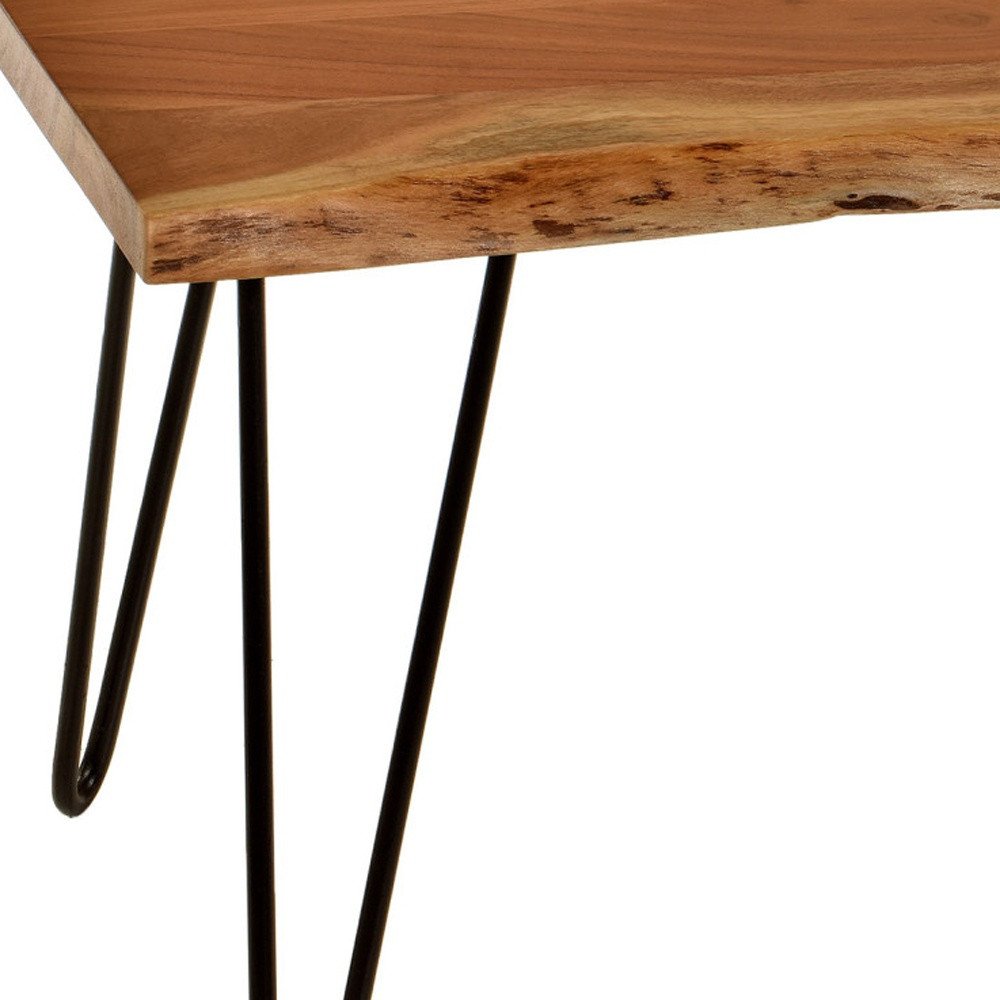 Natural and Black Solid Wood and Iron Coffee Table - 42-inch