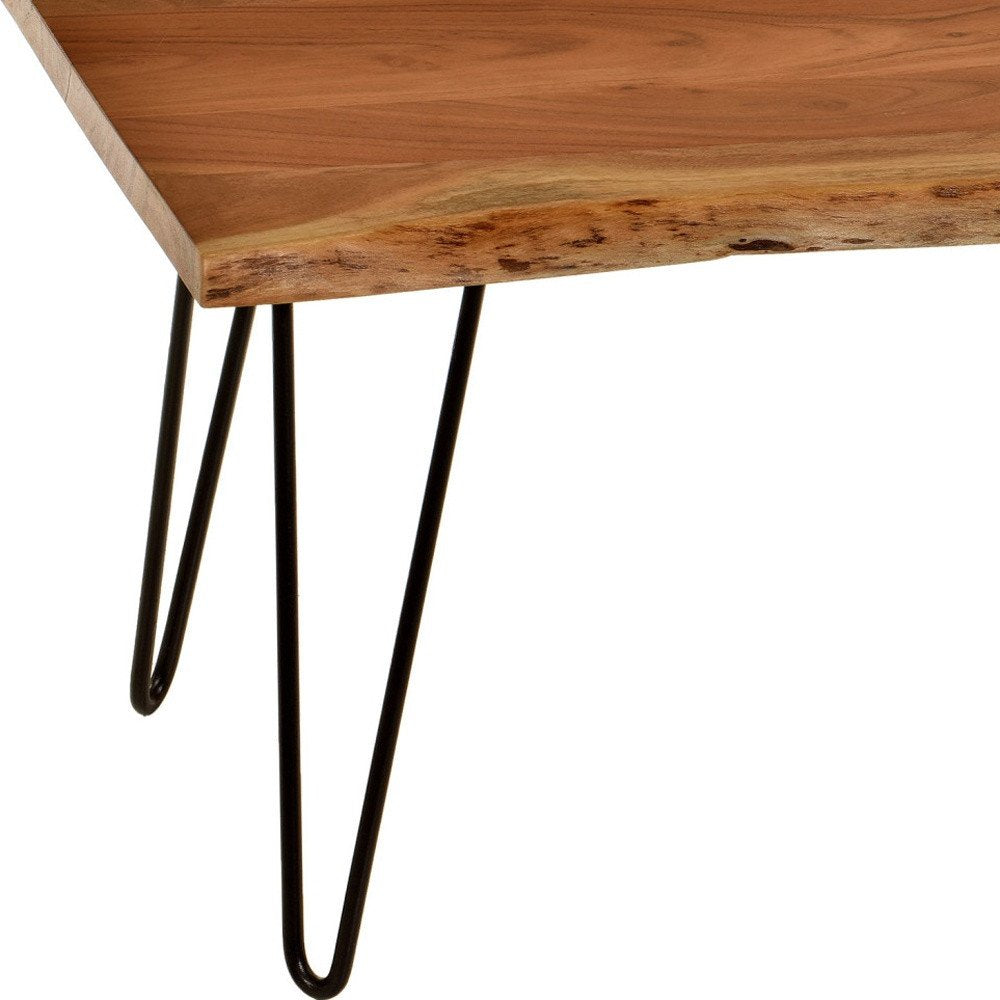 Natural and Black Solid Wood and Iron Coffee Table - 42-inch