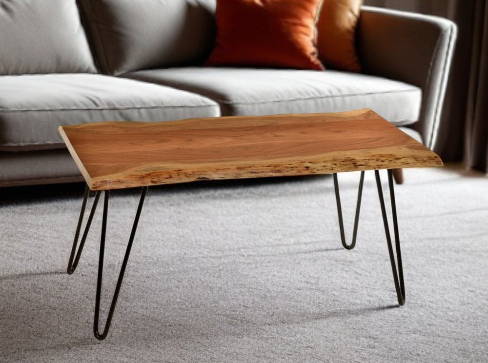 Natural and Black Solid Wood and Iron Coffee Table - 42-inch