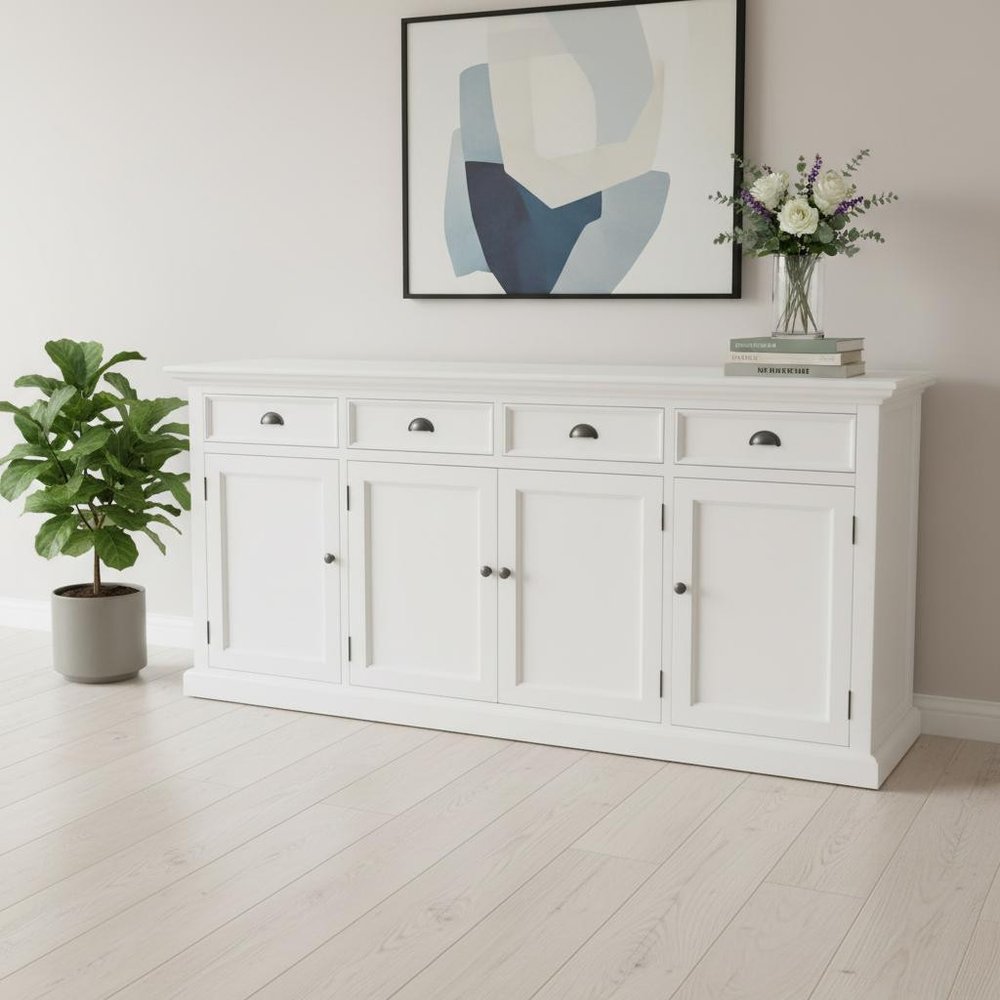 White Solid Wood Buffet Table - 82-inch