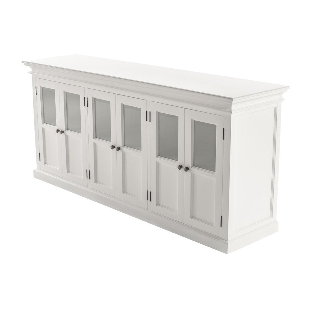 White Solid Wood Buffet Table with Six Doors - 82-inch
