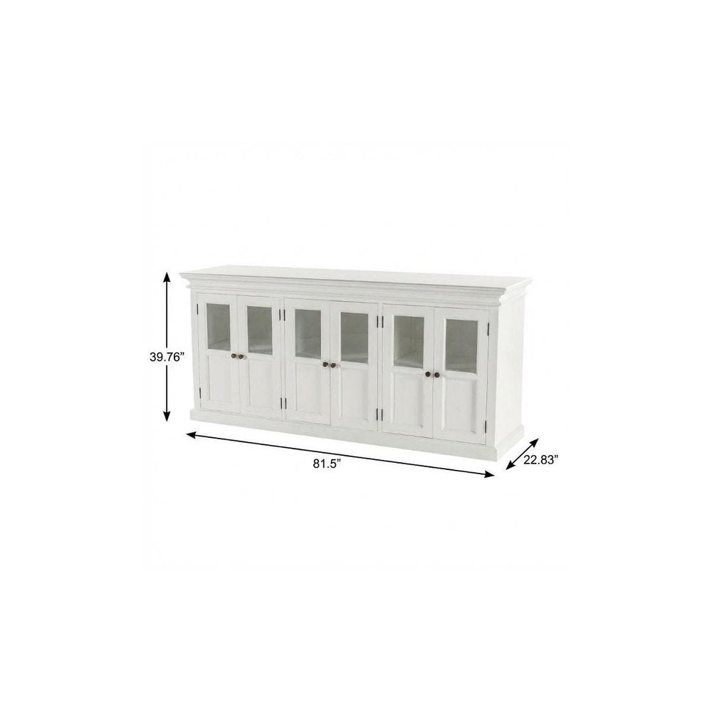 White Solid Wood Buffet Table with Six Doors - 82-inch