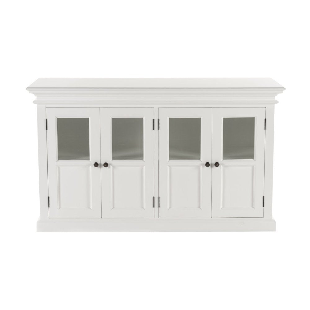 White Solid Wood Paneled Buffet Table with Four Glass Doors - 60-inch