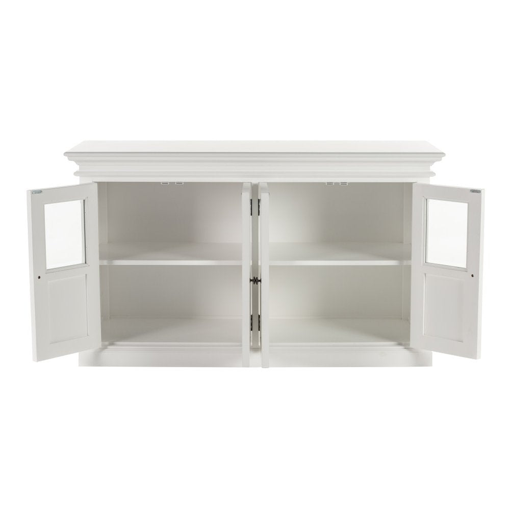 White Solid Wood Paneled Buffet Table with Four Glass Doors - 60-inch