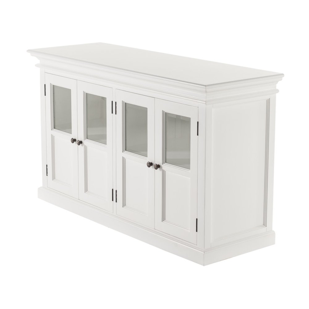 White Solid Wood Paneled Buffet Table with Four Glass Doors - 60-inch