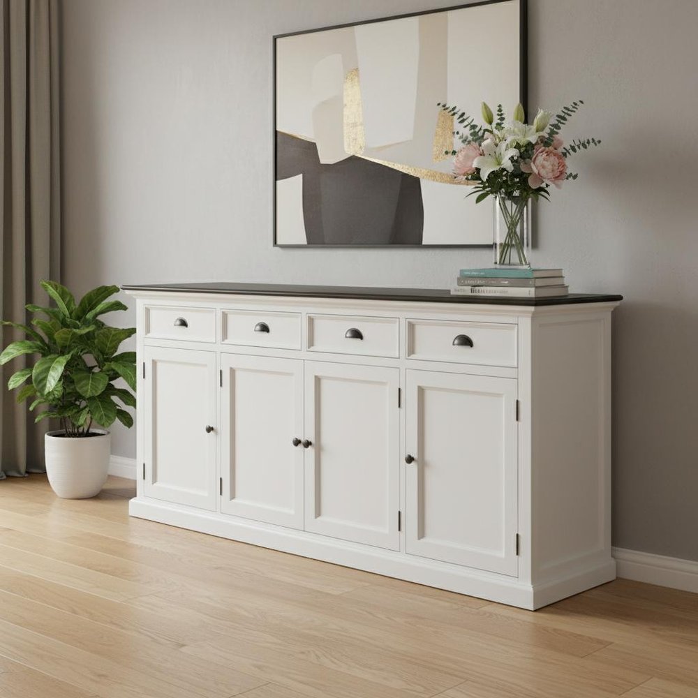 White & Black Solid Wood Buffet Table - 81-inch