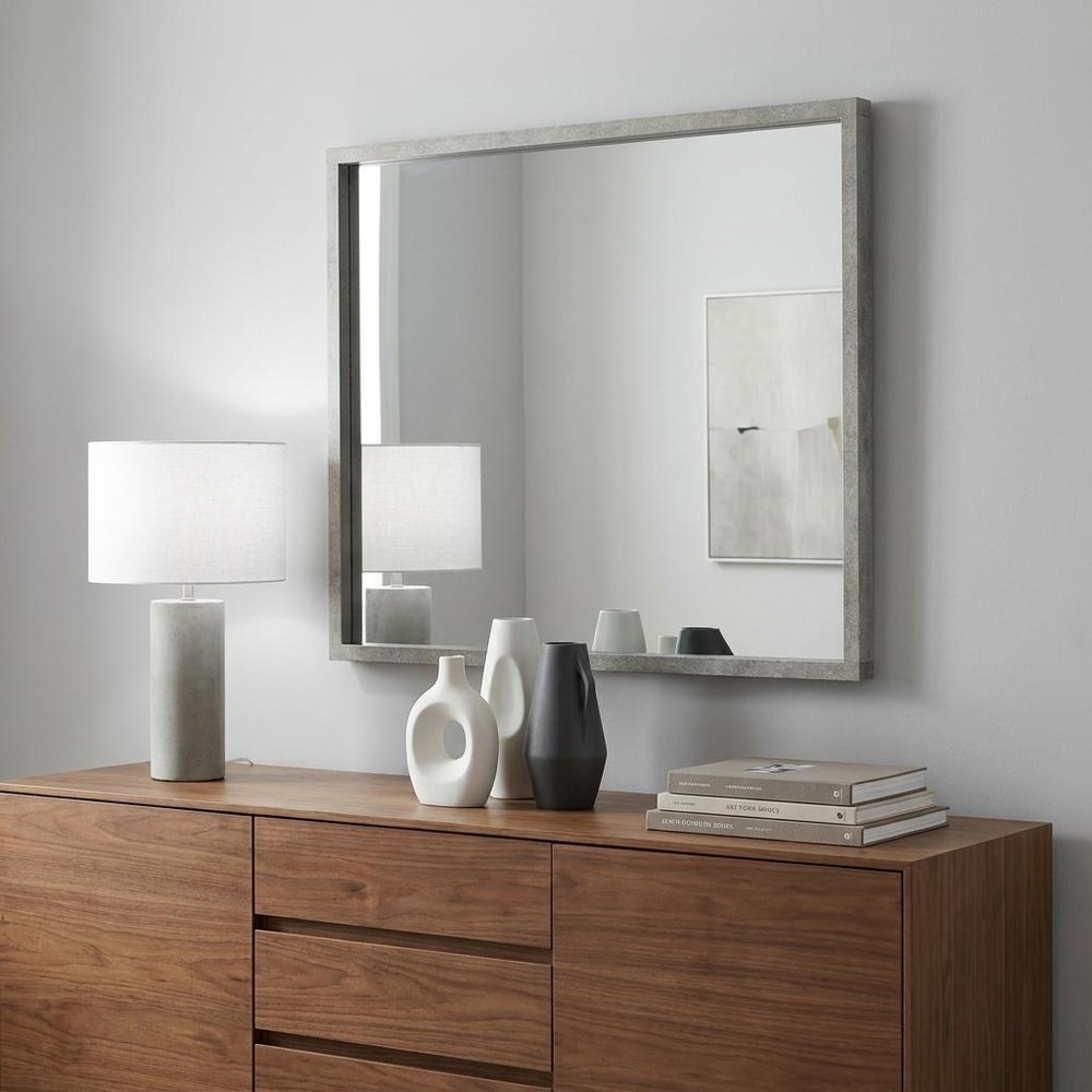 Gray Faux Concrete Framed Accent Mirror - 34-inch