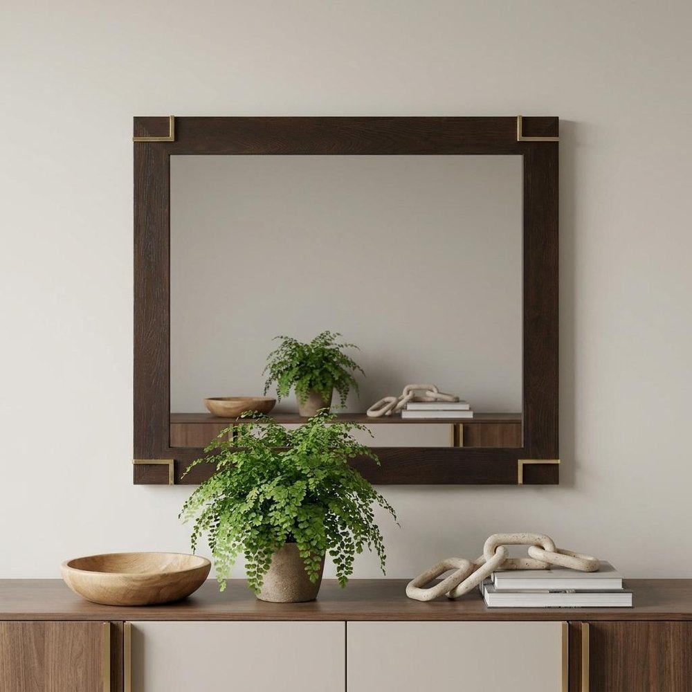 Brown and Gold Wood Framed Accent Mirror - 33-inch
