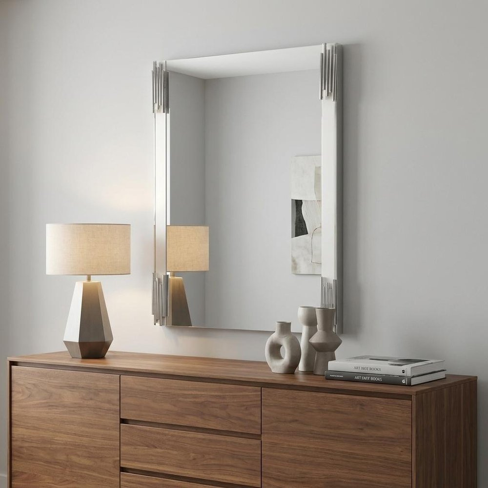 White Steel Framed Accent Mirror - 43-inch