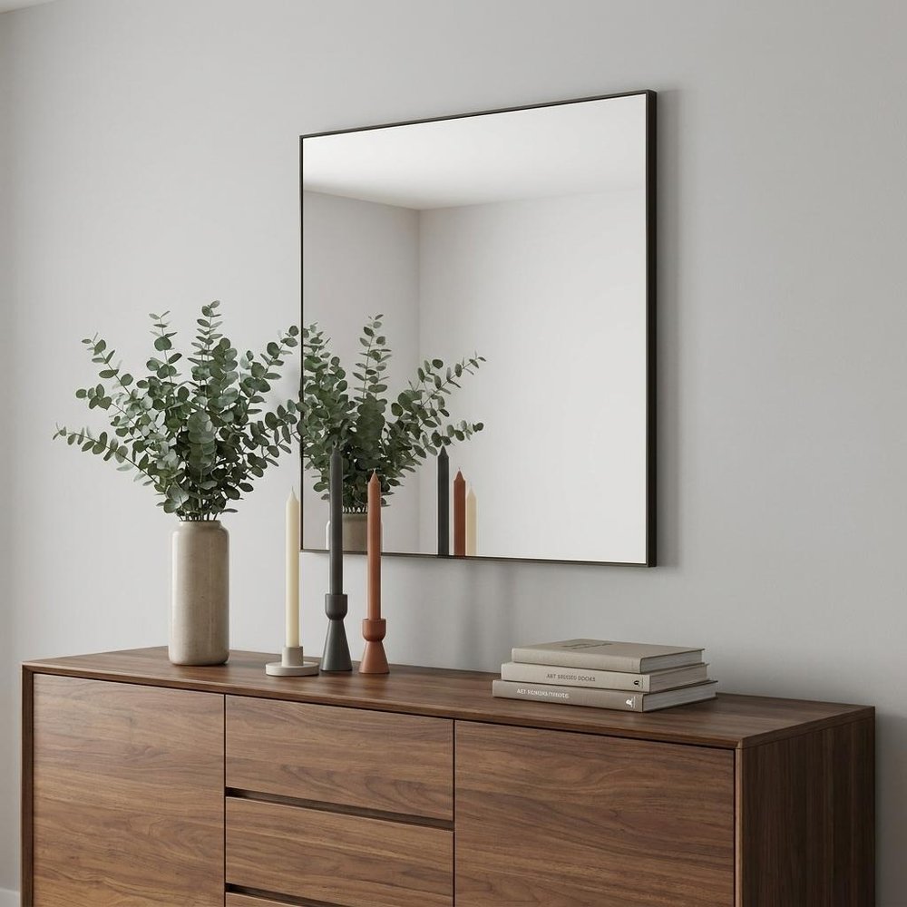 Gray Square Metal Framed Accent Mirror - 32-inch