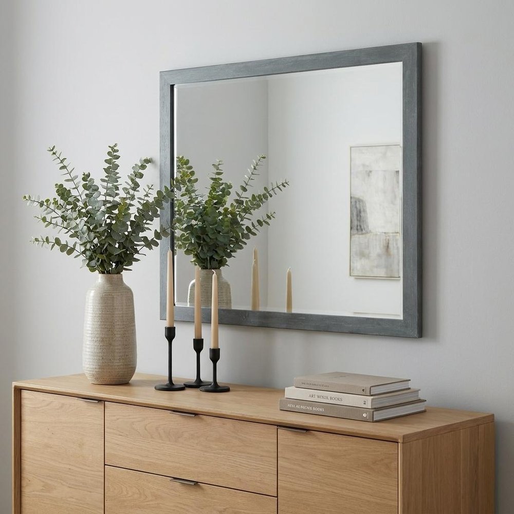 Dark Gray Solid Wood Framed Accent Mirror - 40-inch