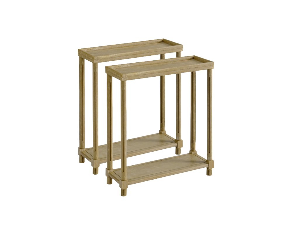 Set of Two 24 Oak Brown Wood Rectangular End Tables with Shelf