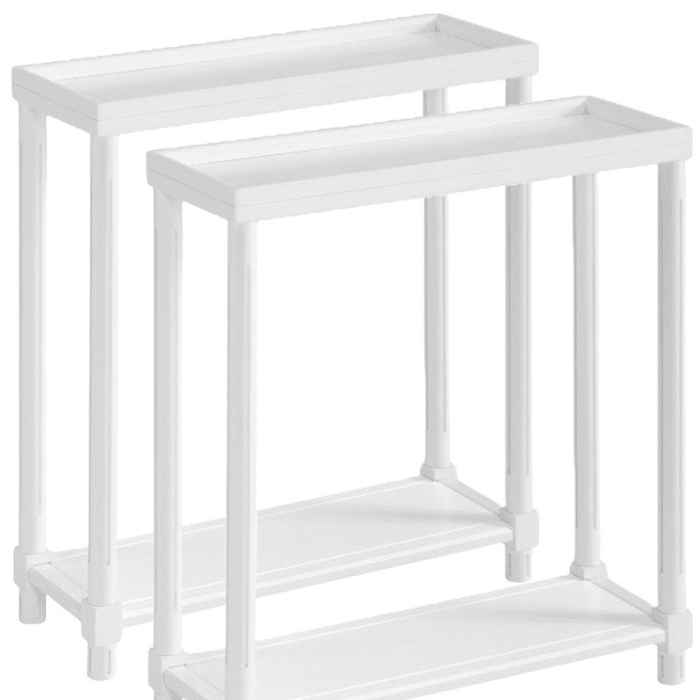 Set of Two 24 White Wood Rectangular End Tables with Shelf