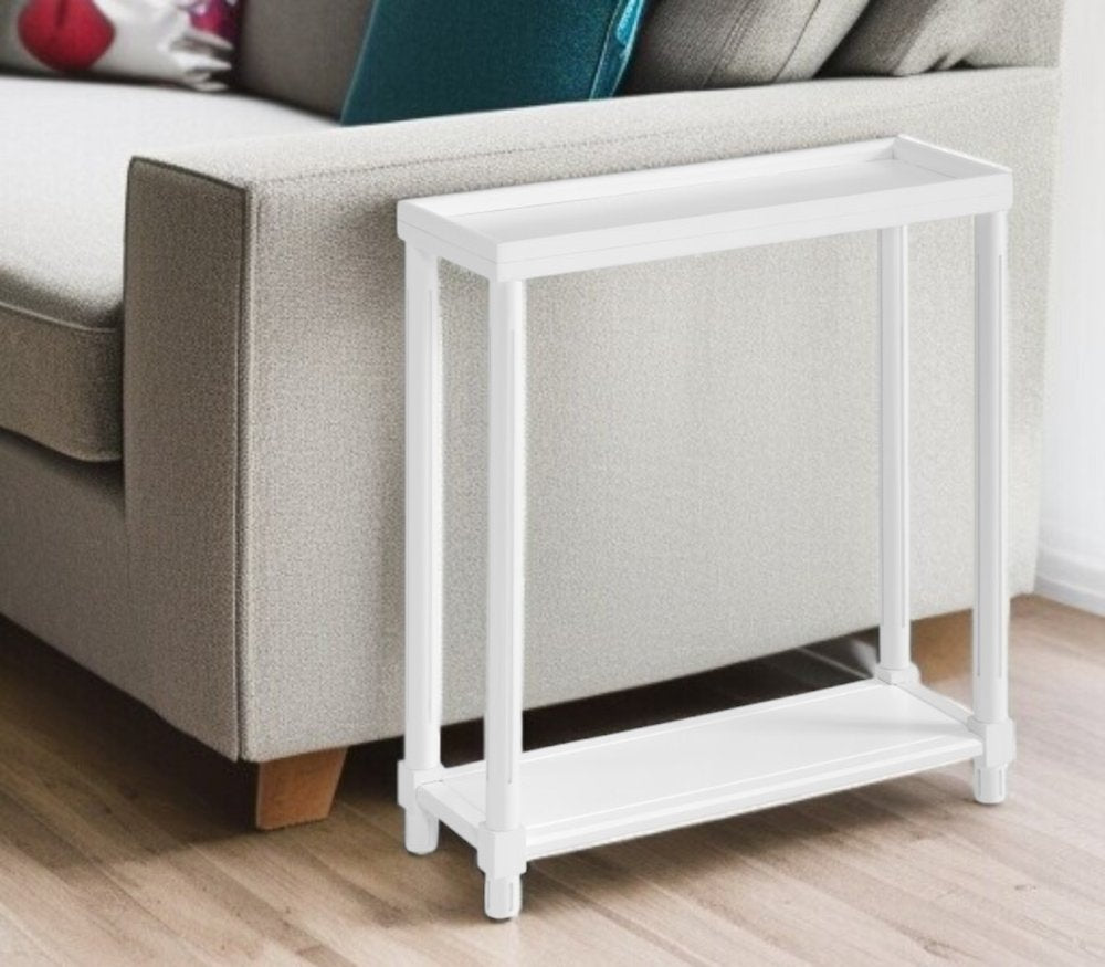 Set of Two 24 White Wood Rectangular End Tables with Shelf