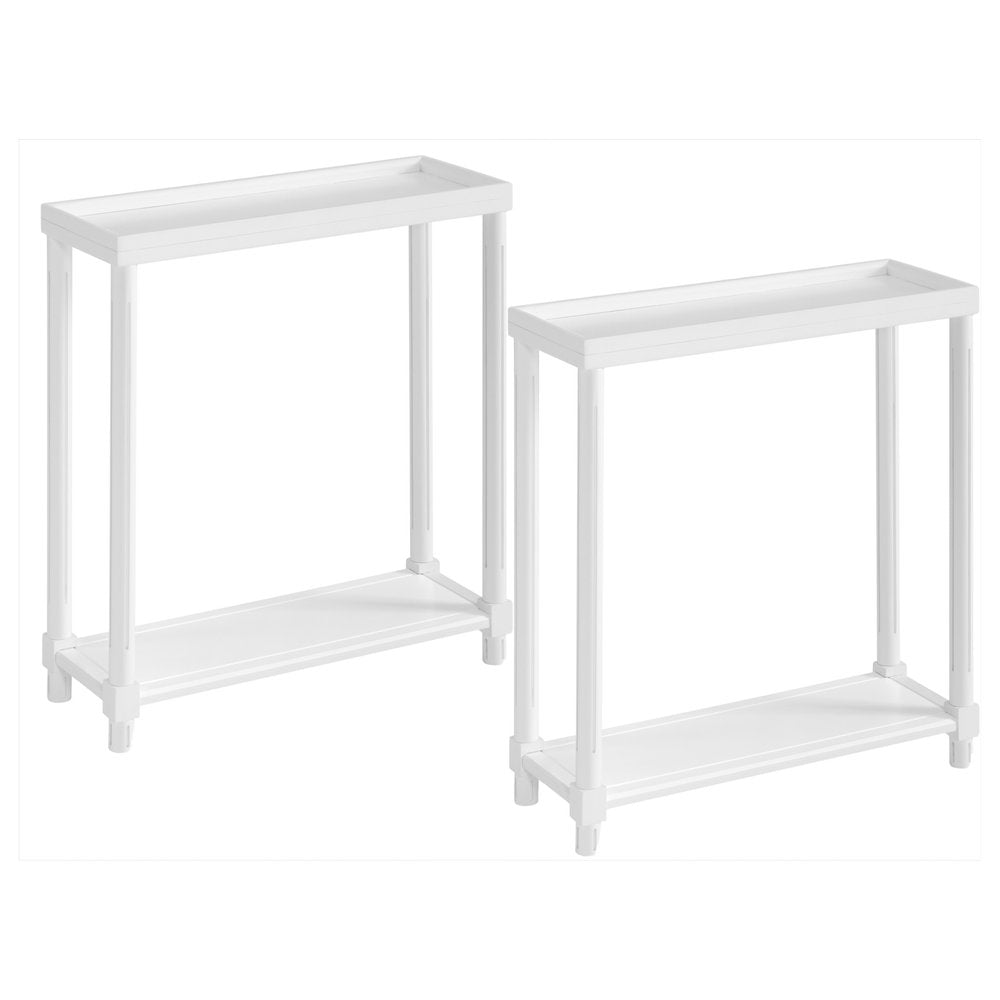 Set of Two 24 White Wood Rectangular End Tables with Shelf