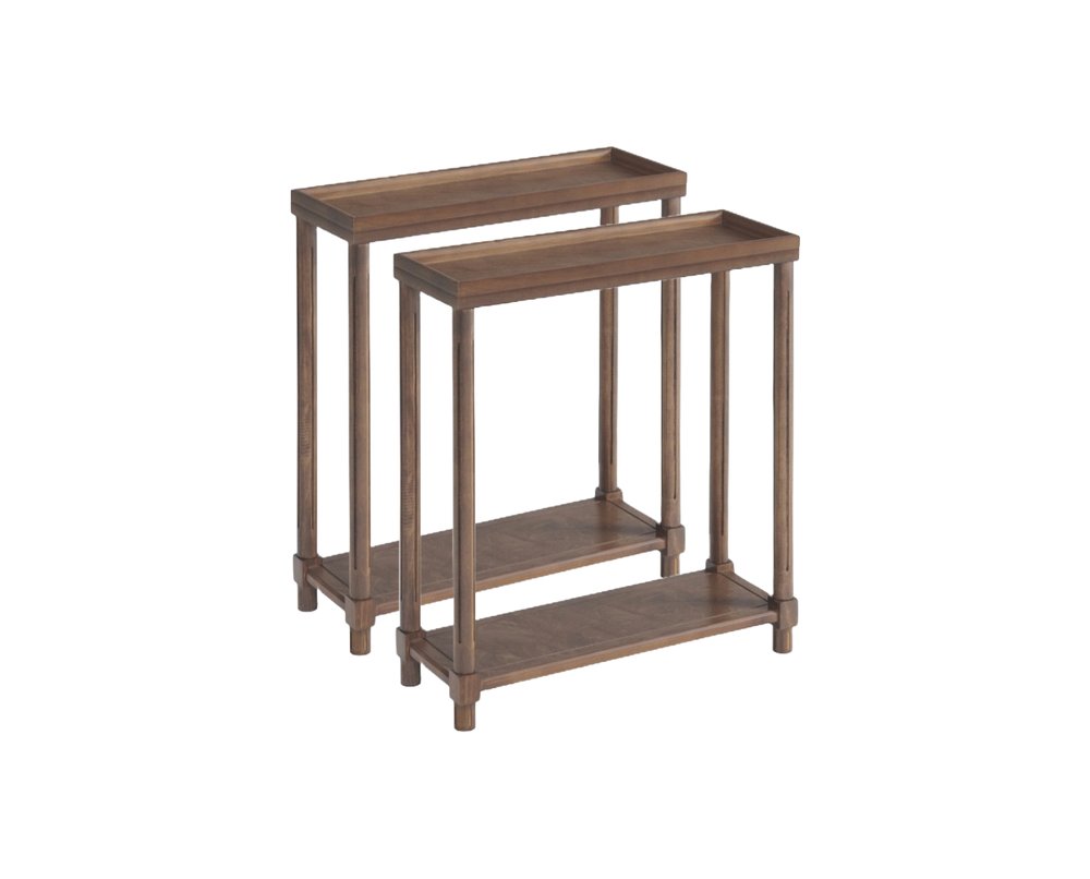 Set of Two 24 Brown Wood Rectangular End Tables with Shelf
