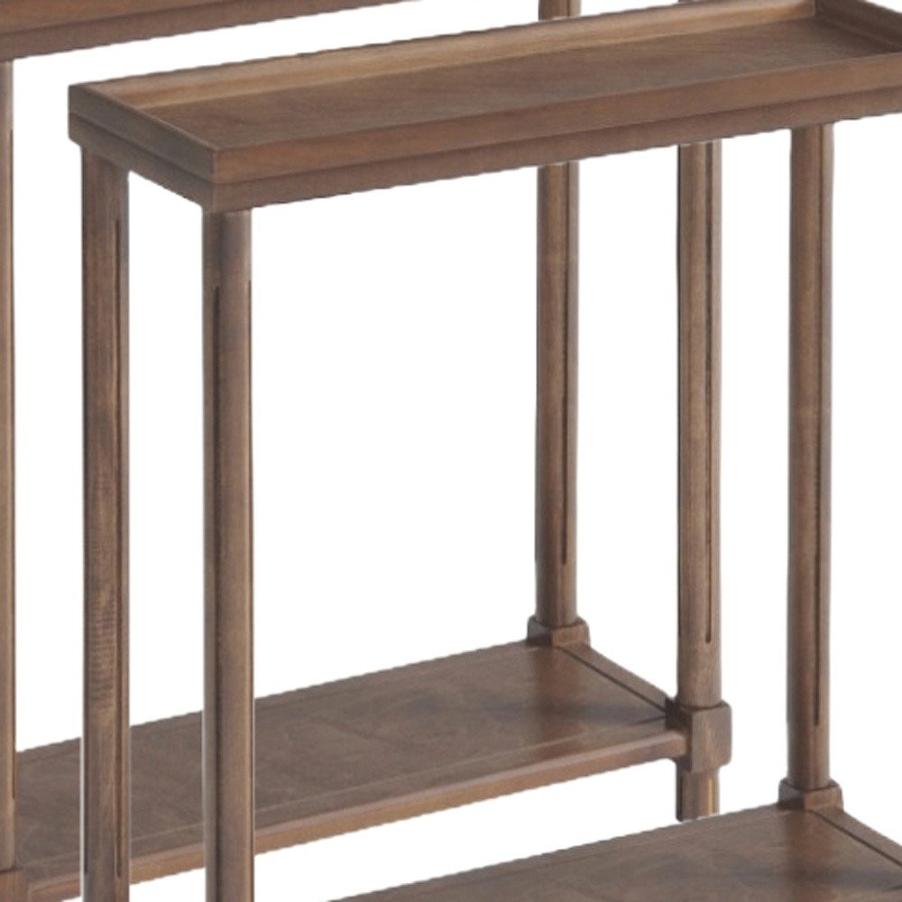 Set of Two 24 Brown Wood Rectangular End Tables with Shelf