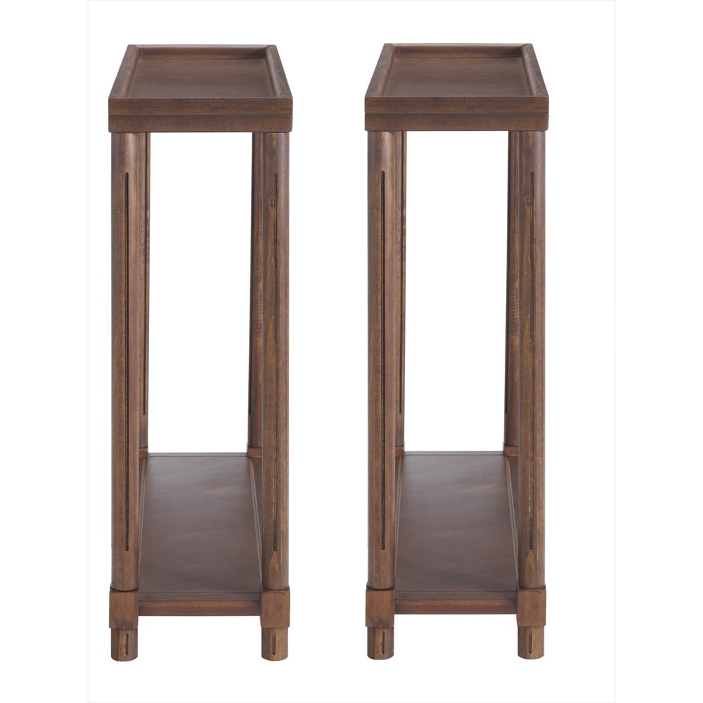 Set of Two 24 Brown Wood Rectangular End Tables with Shelf