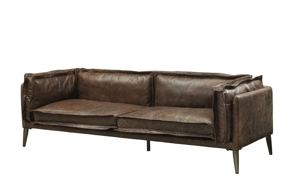 Chocolate and Silver Top Grain Leather Loveseat - 71-inch