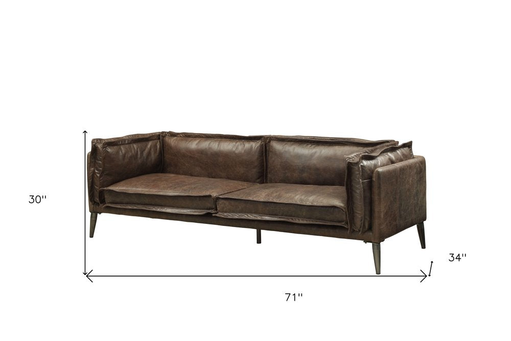 Chocolate and Silver Top Grain Leather Loveseat - 71-inch