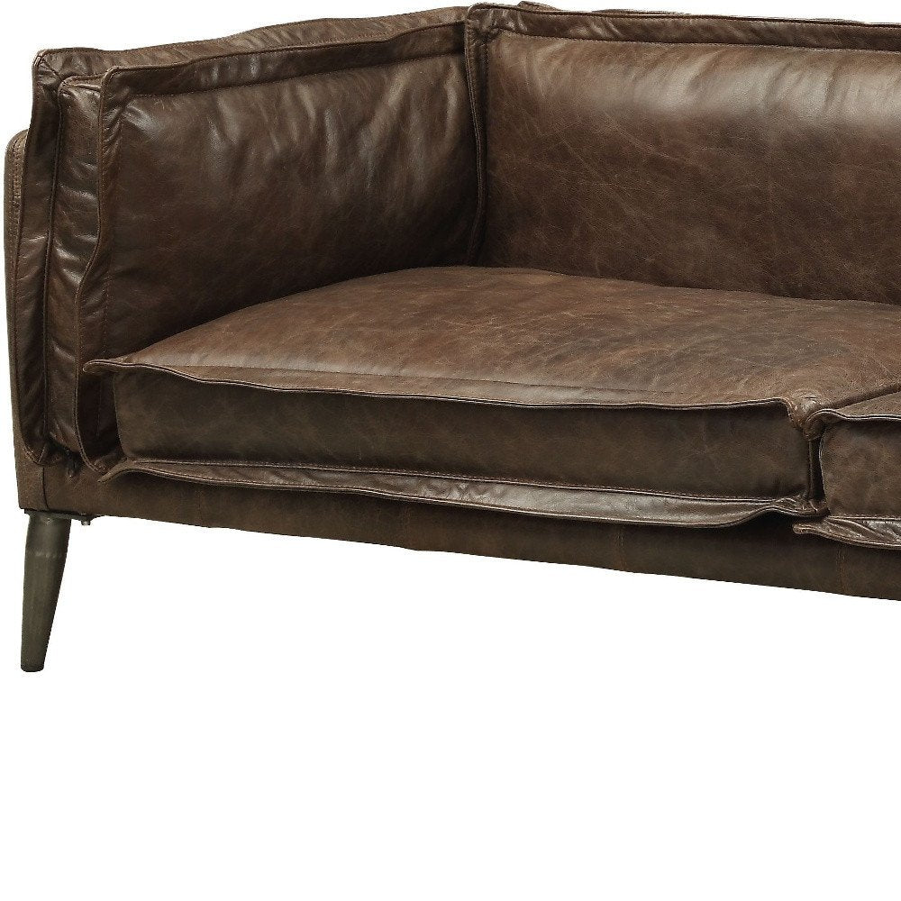 Chocolate and Silver Top Grain Leather Loveseat - 71-inch