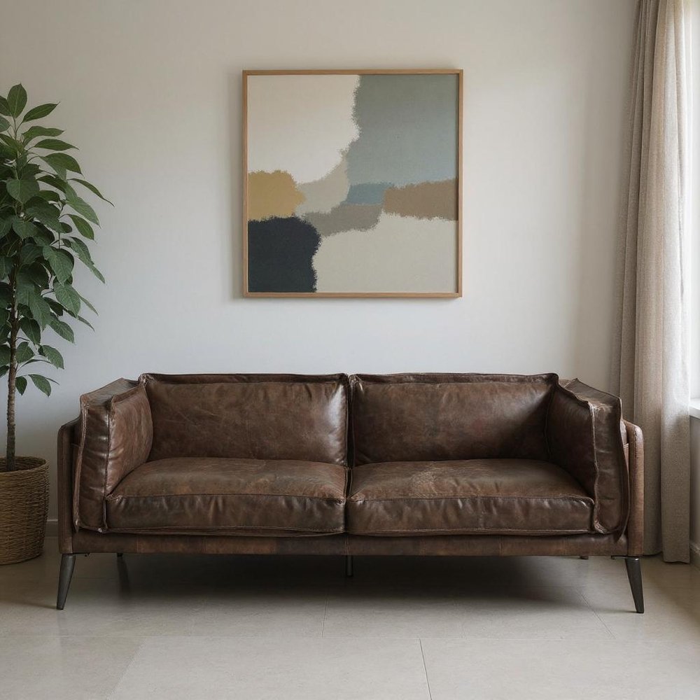 Chocolate and Silver Top Grain Leather Loveseat - 71-inch