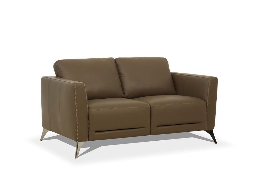 Brown and Silver Leather Loveseat - 59-inch