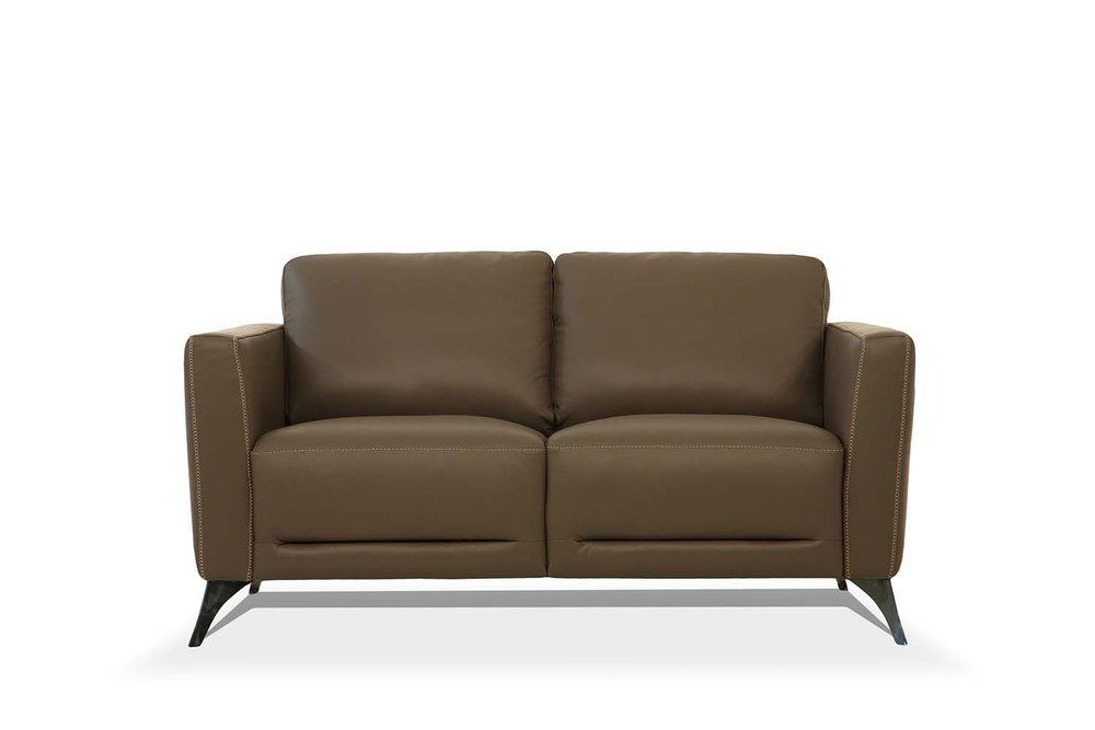 Brown and Silver Leather Loveseat - 59-inch
