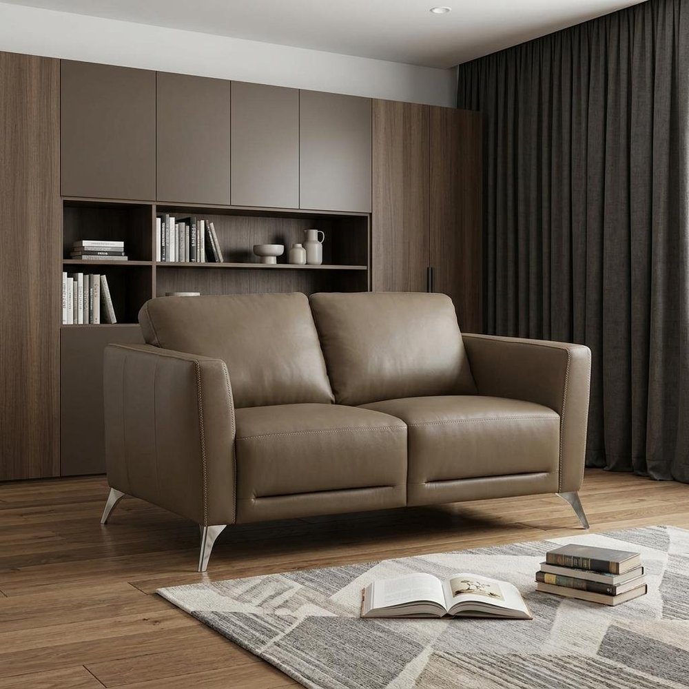Brown and Silver Leather Loveseat - 59-inch