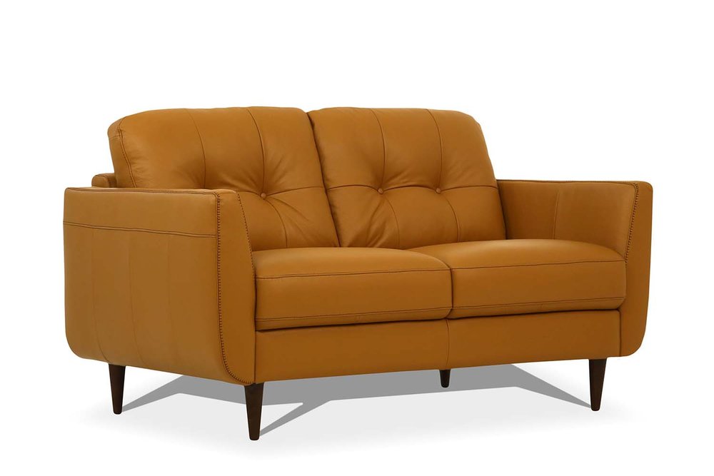 Camel and Brown Leather Loveseat - 59-inch