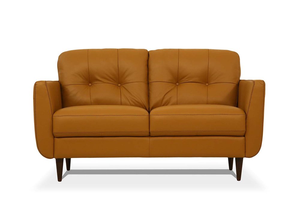 Camel and Brown Leather Loveseat - 59-inch