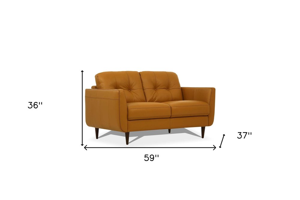 Camel and Brown Leather Loveseat - 59-inch