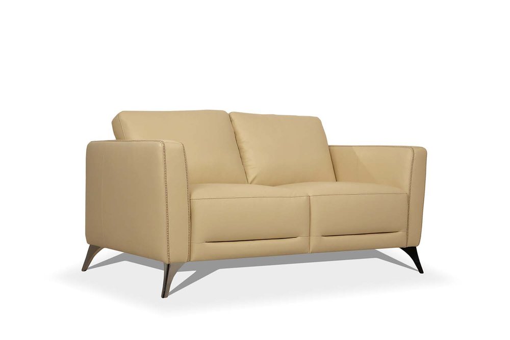Cream and Silver Leather Loveseat - 59-inch