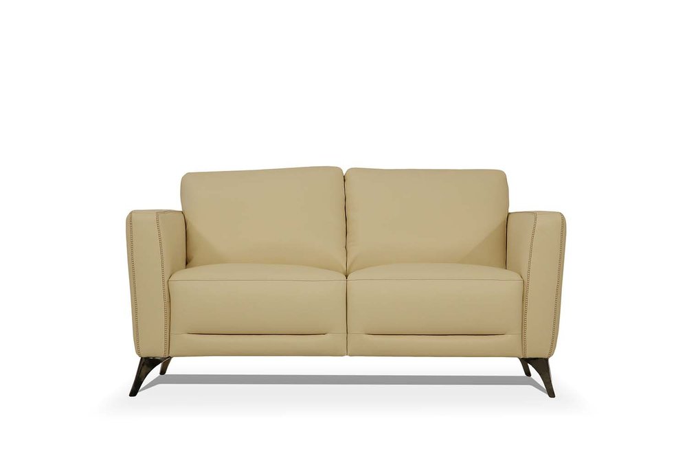 Cream and Silver Leather Loveseat - 59-inch