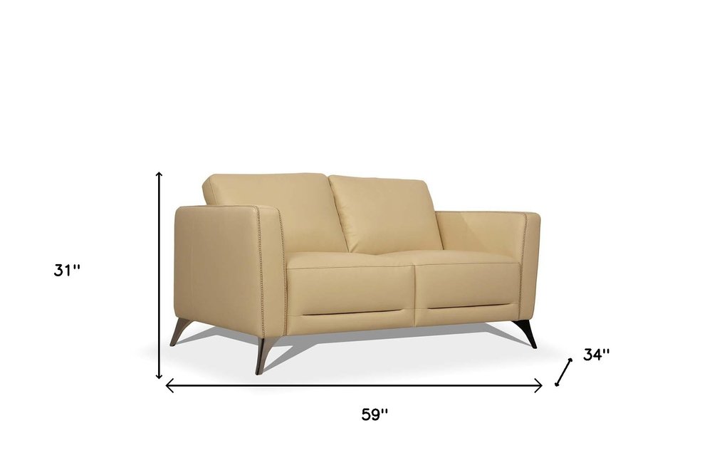 Cream and Silver Leather Loveseat - 59-inch