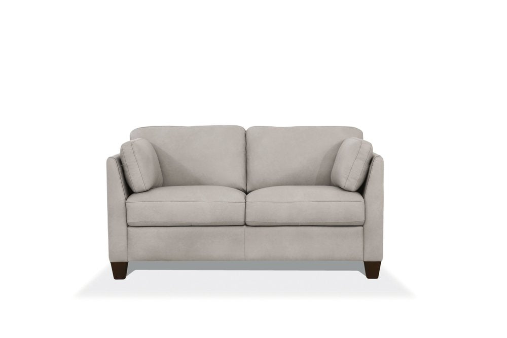 Off White and Brown Leather Loveseat - 59-inch