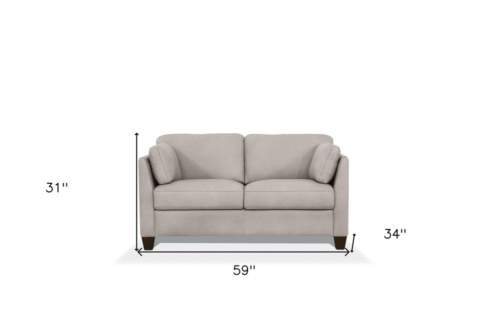 Off White and Brown Leather Loveseat - 59-inch