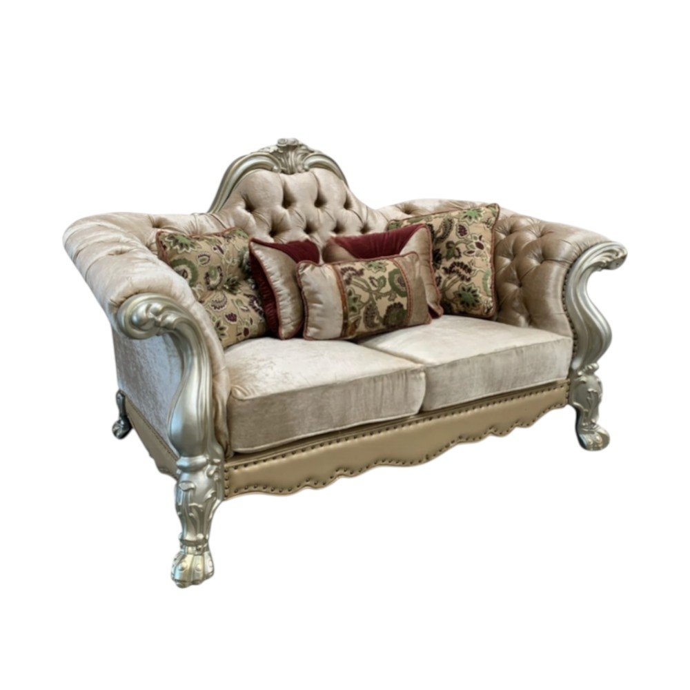 Bone Velvet Loveseat and Toss Pillows - 73-inch