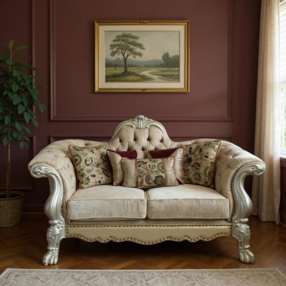 Bone Velvet Loveseat and Toss Pillows - 73-inch