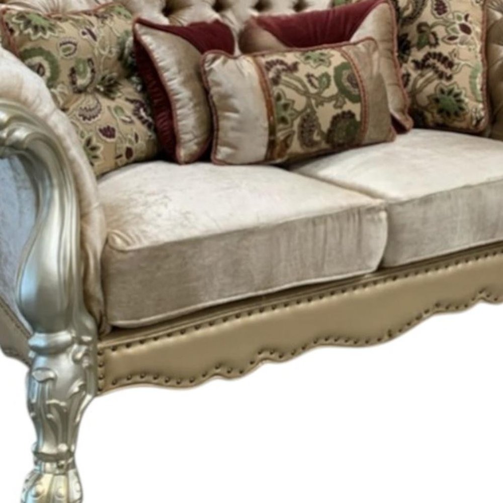 Bone Velvet Loveseat and Toss Pillows - 73-inch