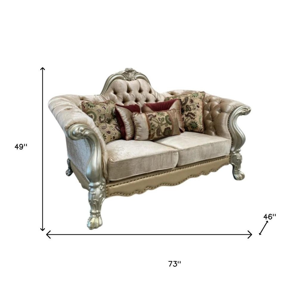 Bone Velvet Loveseat and Toss Pillows - 73-inch